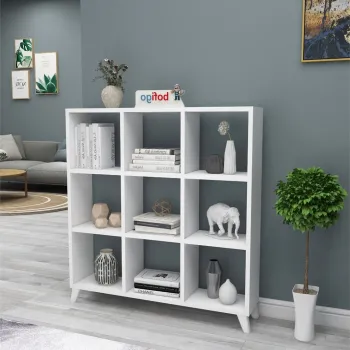 Biblioteca Cub cu 9 compartimente si rafturi, etajera carti 100 x 100 cm, cutii organizatoare design geometric modern, PAL melaminat 18 mm clasa E1, asezabila vertical sau orizontal ca bancuta, stil scandinav imagine