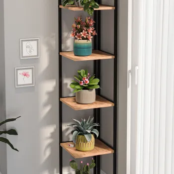 Biblioteca de colt Selanik cu 5 nivele, etajera colt 60 x 170 cm, polite late pentru carti mari sau obiecte decorative, PAL melaminat 18 mm clasa E1, stil modern scandinav ideal living sau birou imagine