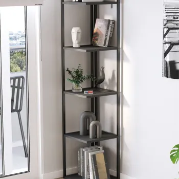 Biblioteca de colt Selanik cu 5 nivele, etajera colt 60 x 170 cm, polite late pentru carti mari sau obiecte decorative, PAL melaminat 18 mm clasa E1, stil modern scandinav ideal living sau birou imagine