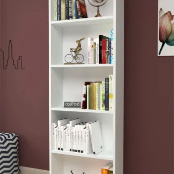 Biblioteca decorativa cu 5 rafturi din PAL, etajera carti 60 x 160 cm, structura integrala PAL melaminat 18 mm clasa E1, montaj rapid cu suruburi pre-gaurite, pentru birou living sau dormitor, stil clasic modern imagine