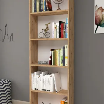 Biblioteca decorativa cu 5 rafturi din PAL, etajera carti 60 x 160 cm, structura integrala PAL melaminat 18 mm clasa E1, montaj rapid cu suruburi pre-gaurite, pentru birou living sau dormitor, stil clasic modern imagine