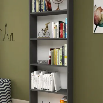 Biblioteca decorativa cu 5 rafturi din PAL, etajera carti 60 x 160 cm, structura integrala PAL melaminat 18 mm clasa E1, montaj rapid cu suruburi pre-gaurite, pentru birou living sau dormitor, stil clasic modern imagine