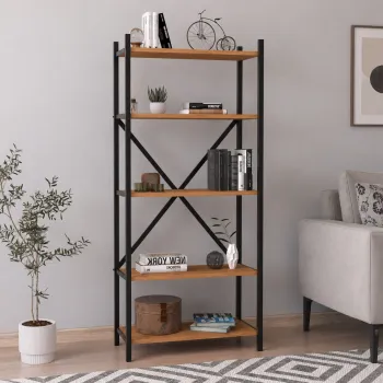 Biblioteca decorativa din PAL si metal 63x29,5x145,6 cm, cu 5 rafturi, pentru carti si accesorii imagine