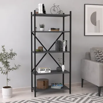 Biblioteca decorativa din PAL si metal 63x29,5x145,6 cm, cu 5 rafturi, pentru carti si accesorii imagine