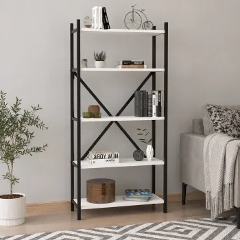 Biblioteca decorativa din PAL si metal 63x29,5x145,6 cm, cu 5 rafturi, pentru carti si accesorii imagine