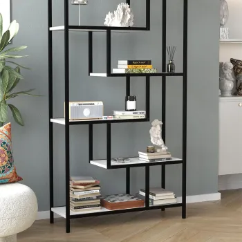 Biblioteca Larissa clasica cu rafturi multiple, etajera carti 80 x 175 cm, PAL melaminat 18 mm clasa E1, design discret se integreaza in orice camera, feronerie pre-instalata, stil modern scandinav minimalist imagine