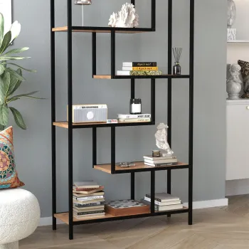 Biblioteca Larissa clasica cu rafturi multiple, etajera carti 80 x 175 cm, PAL melaminat 18 mm clasa E1, design discret se integreaza in orice camera, feronerie pre-instalata, stil modern scandinav minimalist imagine