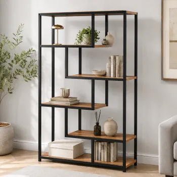 Biblioteca Moderna cu 6 Rafturi pentru Living si Birou, Cadru Metalic, PAL 18 mm, 88 x 30 x 160 cm imagine