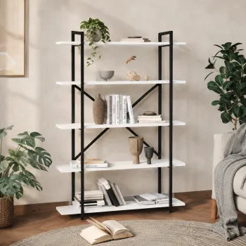 Biblioteca moderna din PAL si metal 90x29,7x159,6 cm, cu 5 rafturi, pentru carti si decoratiuni imagine