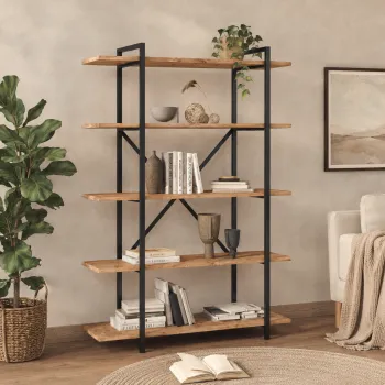 Biblioteca moderna din PAL si metal 90x29,7x159,6 cm, cu 5 rafturi, pentru carti si decoratiuni imagine