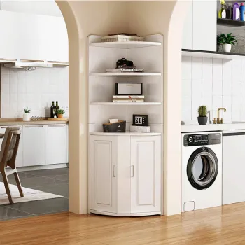 Biblioteca pentru colt cu 4 polite si dulap 2 usi, 180x50x50cm, alb imagine