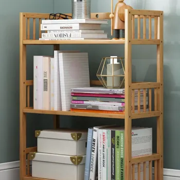 Biblioteca sufragerie, raft carti din bambus imagine