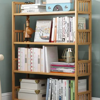 Biblioteca sufragerie, raft carti din bambus imagine