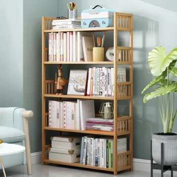 Biblioteca sufragerie, raft carti din bambus imagine