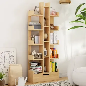 Biblioteca Tree of Knowledge cu 18 rafturi si sertar, 51x18x168cm imagine