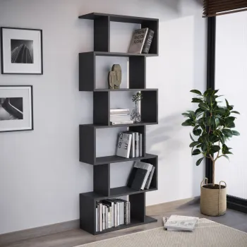 Biblioteca zig-zag din PAL 80x25x190,2 cm, cu 6 rafturi, pentru carti si decoratiuni imagine