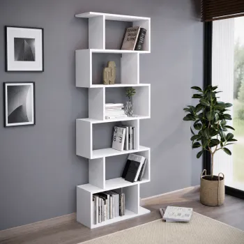 Biblioteca zig-zag din PAL 80x25x190,2 cm, cu 6 rafturi, pentru carti si decoratiuni imagine