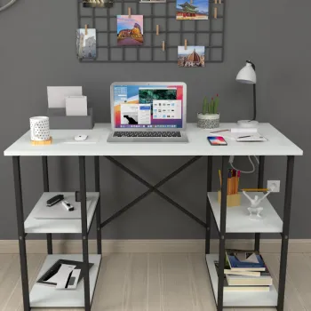 Birou cu 4 rafturi, masa pentru calculator, 120 x 60 x 73,8 cm imagine