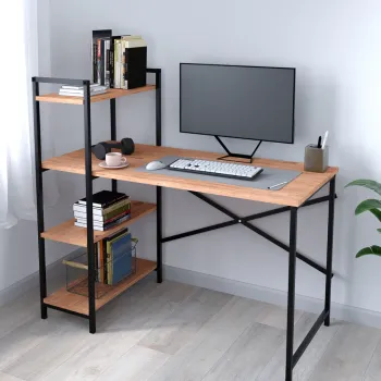 Birou  din PAL cu rafturi laterale, structura metalica, 119 x 55,6 x 110,3 cm imagine