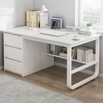 Birou minimalist alb cu rafturi - 160x60x73 cm, ideal pentru spatii mici, lucru si studiu imagine