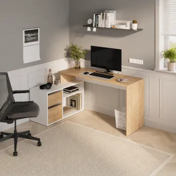 Birou modern 139x51x75 cm, cu corp de depozitare 92x40x53 cm, pentru birou, office sau home office imagine