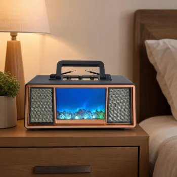 Boxa Bluetooth retro FP-392-S, 34W, lumina ambientala tip flacara, radio FM, USB, TF, AUX, incarcare solara, baterie 6000 mAh imagine