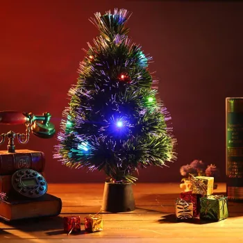 Bradut artificial de birou cu fibra optica si efect de ninsoare, suport ghiveci, 45cm imagine