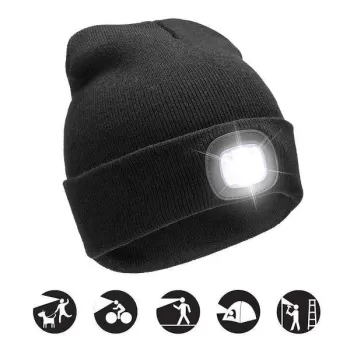 Caciula unisex cu lanterna frontala, cu baterii imagine