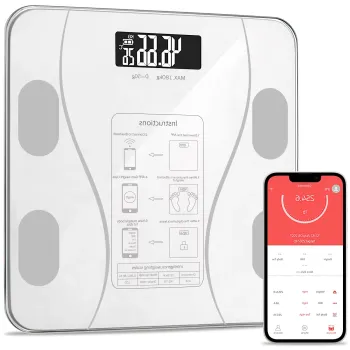 Cantar corporal cu ecran digital Iluminat, aplicatie smart, compatibil android/Ios, conectare bluetooth, termometru, 180 Kg Max imagine