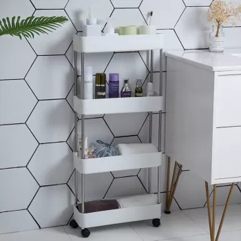 Carucior organizator slim portabil cu 4 rafturi, alb, 39 x 12.5 x 86 cm imagine