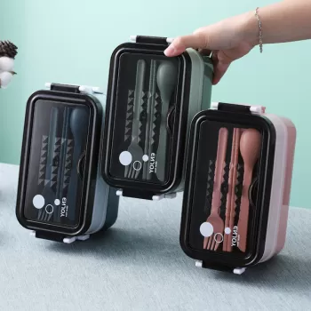 Caserola termoizolanta pentru mancare, cu 3 compartimente si tacamuri imagine