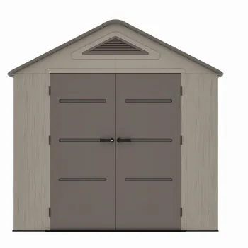 Casuta / magazie de gradina din polietilena HDPE MESTERINO PLATO-A, usi si acoperis maro, pereti gri antracit, 250x180x242 cm, cu podea din plastic HDPE, cinci carlige si doua polite CADOU imagine