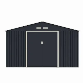 Casuta / magazie de gradina metalica MESTERINO Archer-D-2, gri/bej, 341x195x211 cm, cu usi culisante, baza metalica CADOU imagine