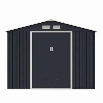 Casuta / magazie de gradina metalica MESTERINO Archer-Plus-E gri/bej 277x322x213 cm, usi culisante, baza metalica CADOU imagine