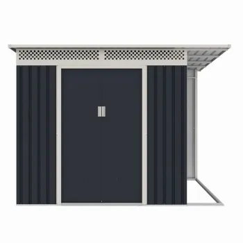Casuta / magazie de gradina metalica MESTERINO Chester-C, gri/bej, 257x269x187 cm, cu usi culisante, baza metalica CADOU imagine