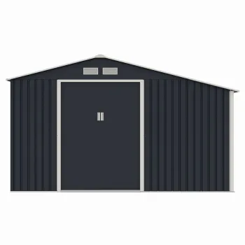 Casuta / magazie de gradina metalica MESTERINO Luke-C, gri/bej, 342x259x203 cm, cu usi culisante, baza metalica CADOU imagine