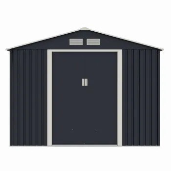 Casuta / magazie de gradina metalica MESTERINO S1001-D gri/bej 261x241x198 cm, usi culisante, baza metalica CADOU imagine