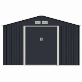 Casuta / magazie de gradina metalica MESTERINO S1001-G gri/bej 321x301x205 cm, usi culisante, baza metalica CADOU imagine