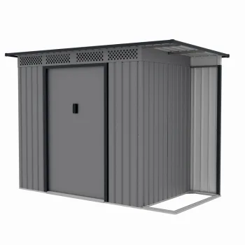 Casuta / magazie de gradina premium metalica, MESTERINO Chester-A, Gri/Bej, dimensiuni 257x142x184 cm, cu usi culisante si baza metalica imagine