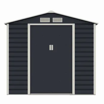 Casuta / magazie de gradina premium metalica, MESTERINO Evan-A, Gri/Bej, dimensiuni 213x131x192 cm, cu usi culisante si baza metalica imagine