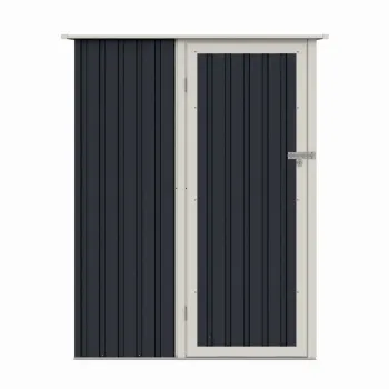 Casuta / magazie de gradina premium metalica, MESTERINO Joy-A, Gri/Bej, dimensiuni 143x89x186 cm, cu usa cu balama si baza metalica imagine