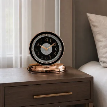 Ceas de masa decorativ premium, finisaj Rose Gold - mecanism silentios, design elegant, functionare pe baterie 25.5 x26 cm imagine