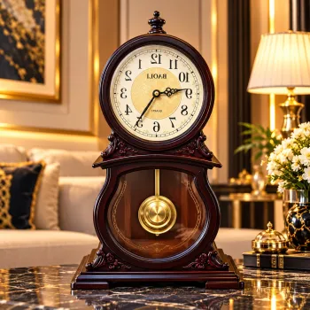 Ceas de Masa Premium cu Pendul Auriu, Cadran Decorativ si Design Clasic Elegant - 40 x 35 cm imagine
