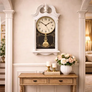 Ceas de perete cu pendul 66x29 cm design clasic elegant cu accente aurii silentios imagine