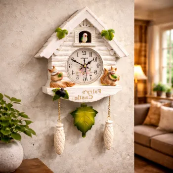 Ceas de perete cu pendul si cuc Fairy Castle 26 x 48 x 9 cm imagine