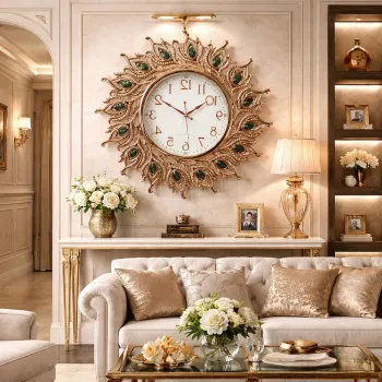 Ceas de perete decorativ 70 cm model pene de paun design elegant premium silentios imagine