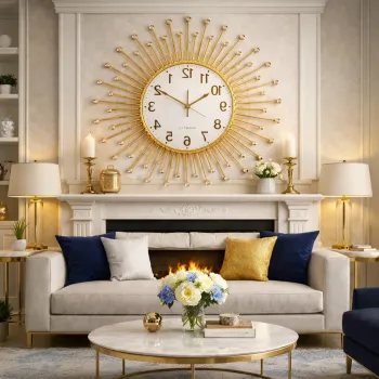 Ceas de perete decorativ auriu tip Sunburst cu cristale, 50cm imagine