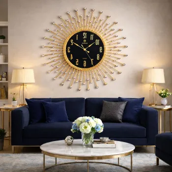 Ceas de perete decorativ auriu tip Sunburst cu cristale, 50cm imagine