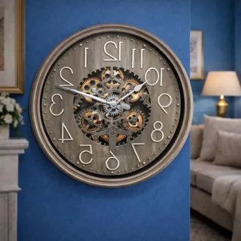 Ceas de perete decorativ cu mecanism vizibil design industrial vintage, 50cm imagine