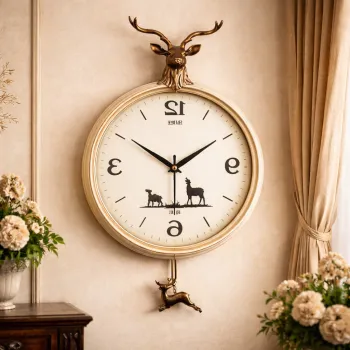 Ceas de perete decorativ cu pendul - model cerb elegant - 65 cm imagine
